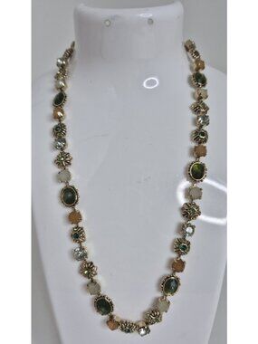 Carolina Herrera CH Multicolor Rhinestone Necklace Vintage Gold Tone